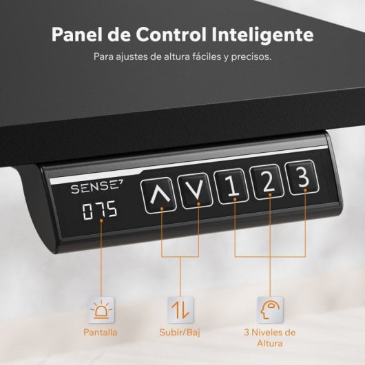 Escritorio SENSE7 NOJO Light 120x60 cm eléctrico altura regulable 70 kg negro/madera/hormigón/gris