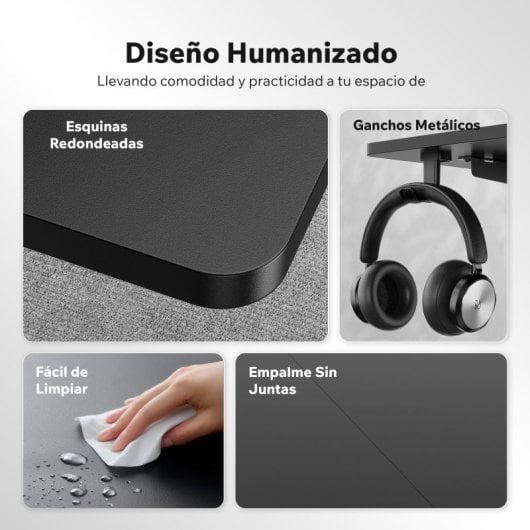 Escritorio SENSE7 NOJO Light 120x60 cm eléctrico altura regulable 70 kg negro/madera/hormigón/gris