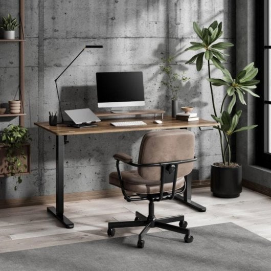 Escritorio SENSE7 NOJO Light 140x70 cm Ajuste Eléctrico Altura 70 kg Negro/Madera/Hormigón/Gris