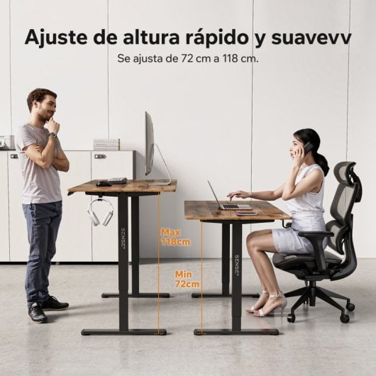 SENSE7 Nojo Light Escritorio Regulable Eléctrica con Motor 140x70 Negro/Marrón oscuro