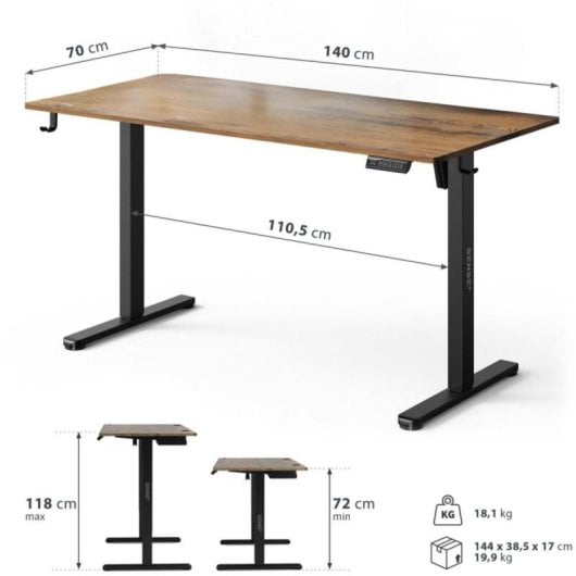 Escritorio SENSE7 NOJO Light 140x70 cm Ajuste Eléctrico Altura 70 kg Negro/Madera/Hormigón/Gris