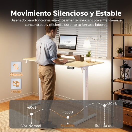 SENSE7 Nojo Light Escritorio Regulable Eléctrica con Motor 140x70 Blanco/Marrón claro