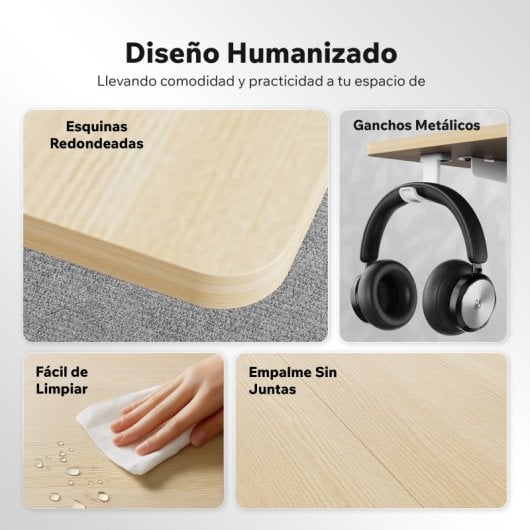 SENSE7 Nojo Light Escritorio Regulable Eléctrica con Motor 140x70 Blanco/Marrón claro