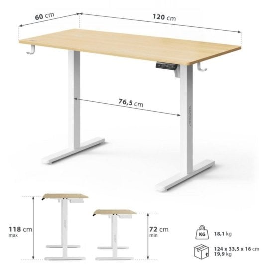Escritorio SENSE7 NOJO Light 120x60 cm Ajuste Eléctrico Altura Memoria Negro/Madera/Hormigón/Gris
