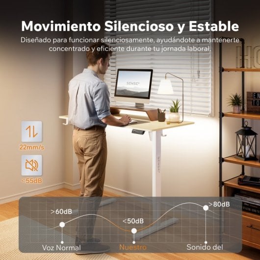 Escritorio SENSE7 NOJO Light 120x60 cm Ajuste Eléctrico Altura Memoria Negro/Madera/Hormigón/Gris