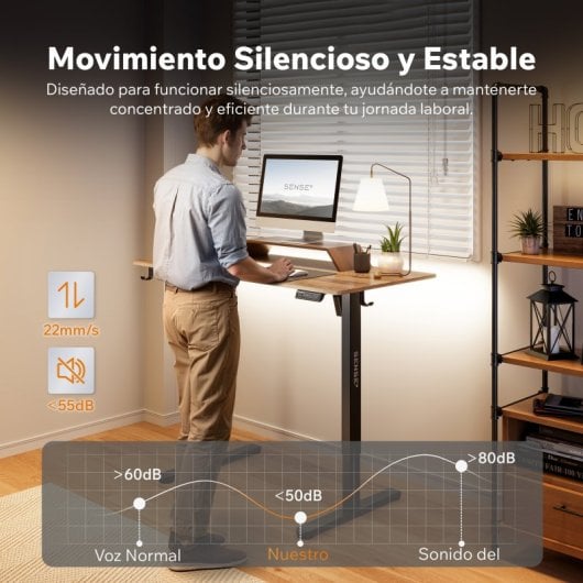 SENSE7 Nojo Light Escritorio Regulable Eléctrica con Motor 120x60 Negro/Marrón oscuro