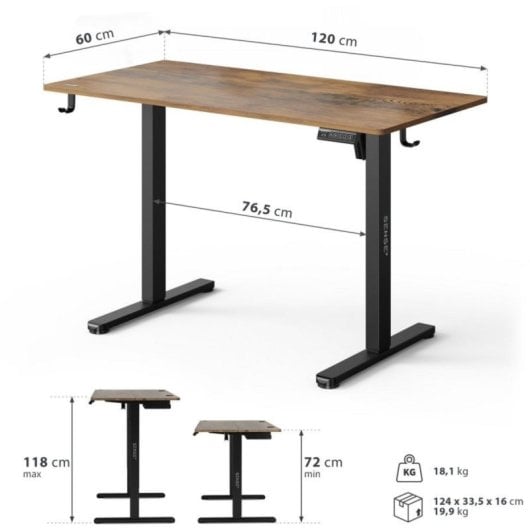 Escritorio SENSE7 NOJO Light 120x60 cm Ajuste eléctrico Altura Memoria 3 Posiciones 70 kg Negro