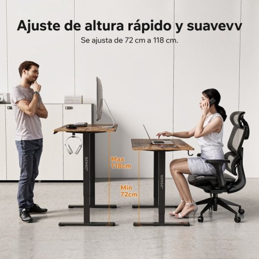 SENSE7 Nojo Light Escritorio Regulable Eléctrica con Motor 120x60 Negro/Marrón oscuro
