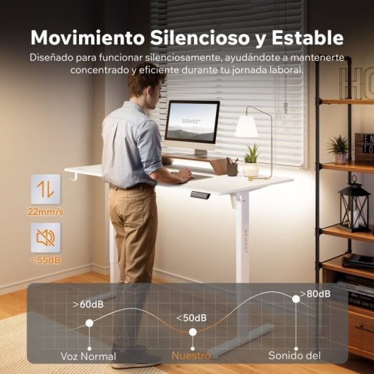 SENSE7 Nojo Light Escritorio Regulable Eléctrica con Motor 140x70 Blanco