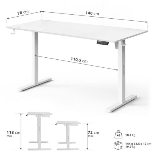 Escritorio SENSE7 NOJO Light 140x70 cm ajuste altura eléctrico panel LED 70 kg
