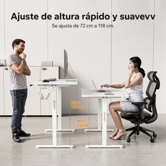 SENSE7 Nojo Light Escritorio Regulable Eléctrica con Motor 140x70 Blanco