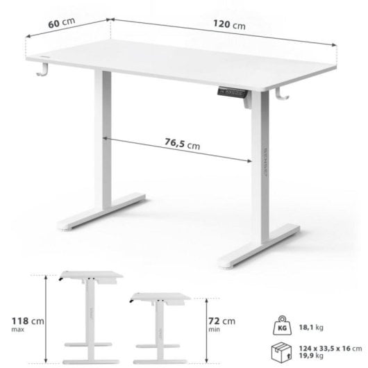 Escritorio SENSE7 NOJO Light 120x60 cm ajuste eléctrico 70 kg MDF negro silencioso
