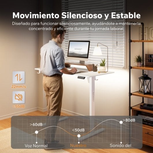 SENSE7 Nojo Light Escritorio Regulable Eléctrica con Motor 120x60 Blanco