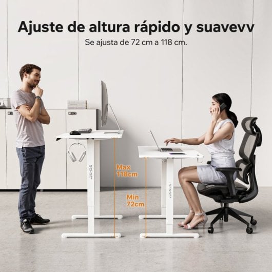 SENSE7 Nojo Light Escritorio Regulable Eléctrica con Motor 120x60 Blanco