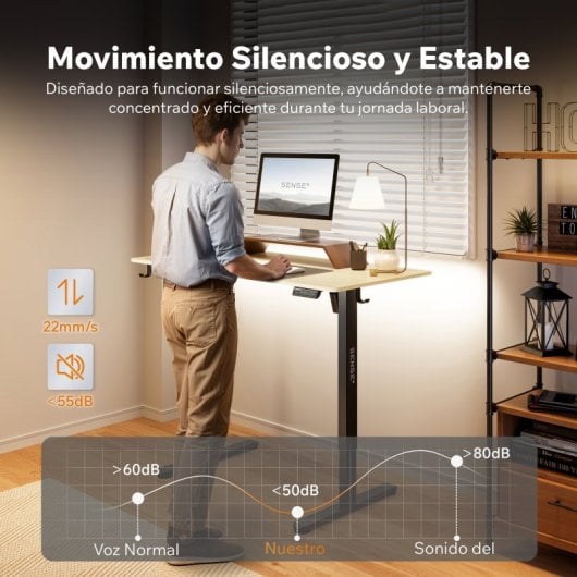 SENSE7 Nojo Light Escritorio Regulable Eléctrica con Motor 120x60 Negro/Marrón claro