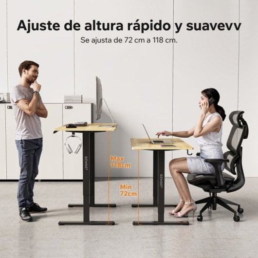 SENSE7 Nojo Light Escritorio Regulable Eléctrica con Motor 120x60 Negro/Marrón claro