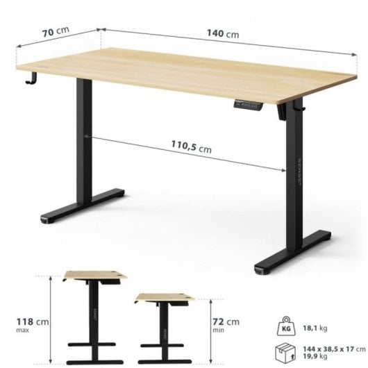 Escritorio SENSE7 NOJO Light 140x70 cm ajuste eléctrico altura carga 70 kg negro/madera/hormigón/gris