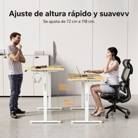 Escritorio SENSE7 NOJO Light 140x70 cm ajuste eléctrico altura carga 70 kg negro/madera/hormigón/gris