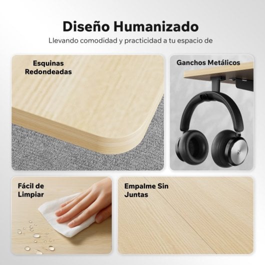 Escritorio SENSE7 NOJO Light 140x70 cm ajuste eléctrico altura carga 70 kg negro/madera/hormigón/gris
