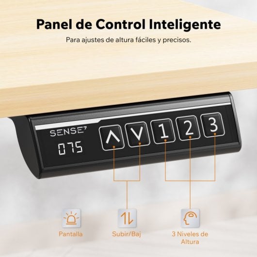 Escritorio SENSE7 NOJO Light 140x70 cm ajuste eléctrico altura carga 70 kg negro/madera/hormigón/gris