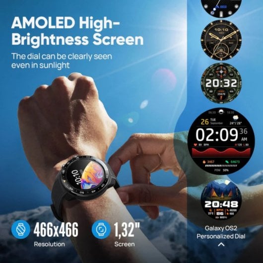Smartwatch Mibro GS Explorer S, statistiche di pagaia, GPS, 10 ATM, display AMOLED da 1,32'', durata della batteria di 20 giorni, nero