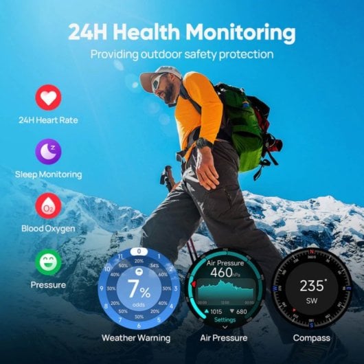 Smartwatch Mibro GS Explorer S, statistiche di pagaia, GPS, 10 ATM, display AMOLED da 1,32'', durata della batteria di 20 giorni, nero