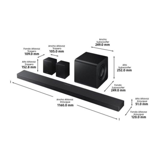 Barra de Som Samsung Q-Series QS750F 5.1.2 Bluetooth WiFi Subwoofer Alexa Dolby Atmos