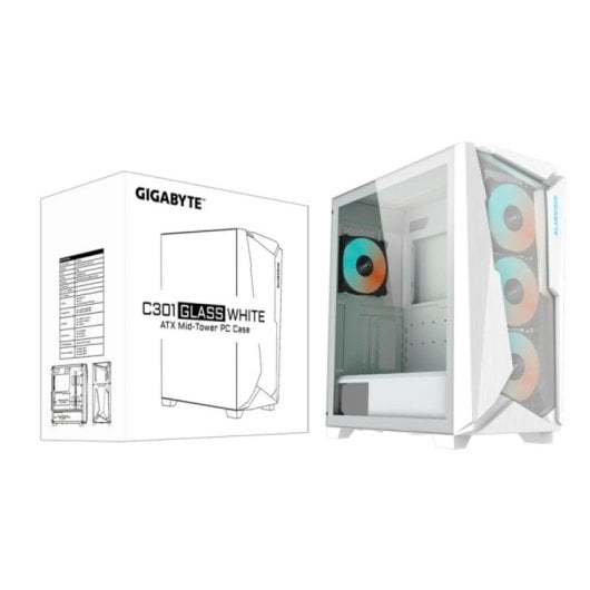 Boîtier PC Gigabyte C301GW Blanc Midi Tower Verre Trempé RGB Gaming ATX/EATX