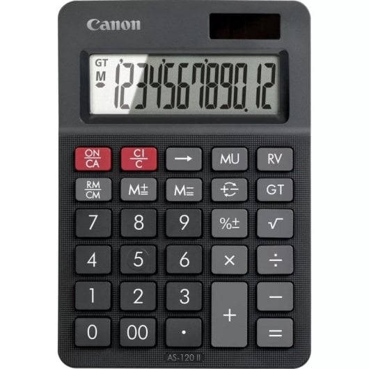Calculadora Canon AS-120 II Escritorio 12 dígitos Inclinação LCD Bateria Solar Preto