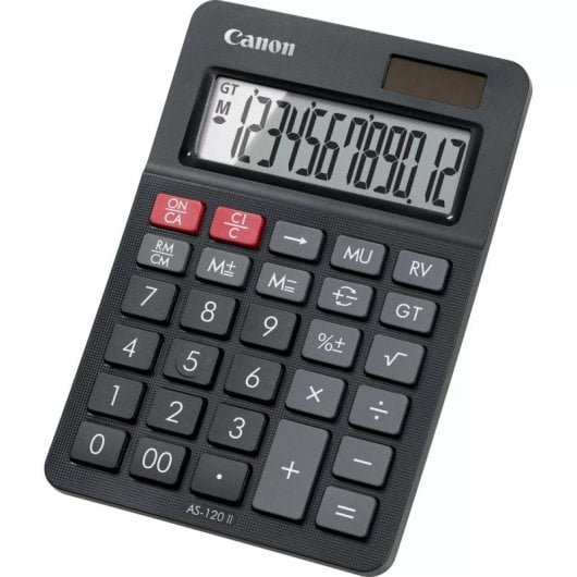 Calculadora Canon AS-120 II Escritorio 12 dígitos Inclinação LCD Bateria Solar Preto