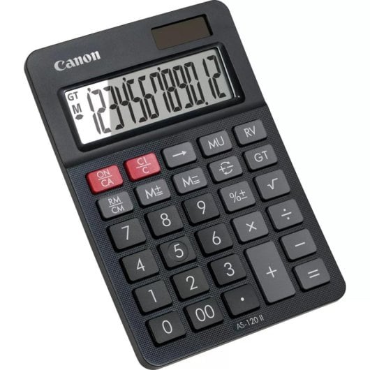 Calculadora Canon AS-120 II Escritorio 12 dígitos Inclinação LCD Bateria Solar Preto