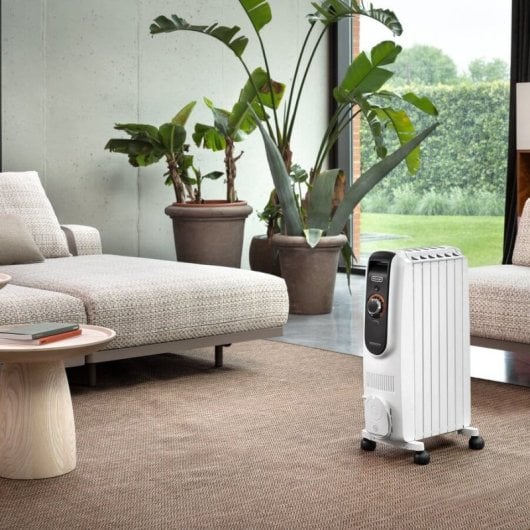 Radiador Eléctrico DeLonghi TRD50615E 1500W compacto con termostato programable y ruedas Smart Set