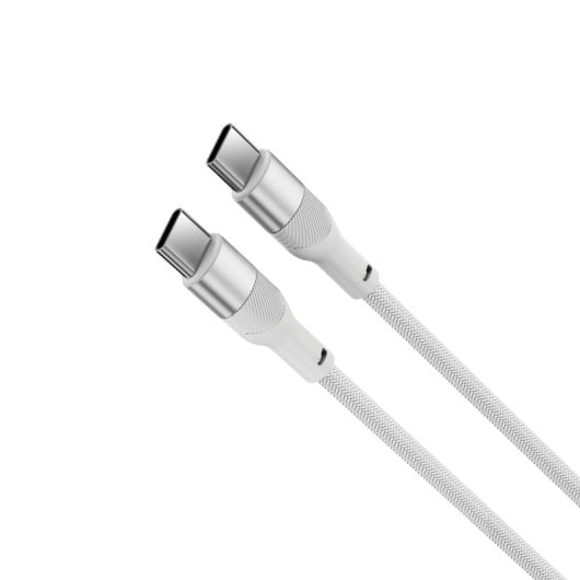 Cabo de carregamento e dados Ksix, 1 m, USB-C para USB-C, carregamento ultrarrápido de 60 W, entrançado resistente, branco.