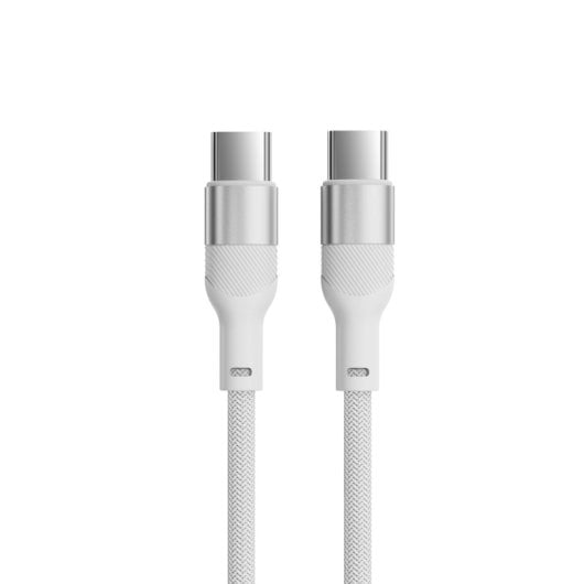 Cabo de carregamento e dados Ksix, 1 m, USB-C para USB-C, carregamento ultrarrápido de 60 W, entrançado resistente, branco.