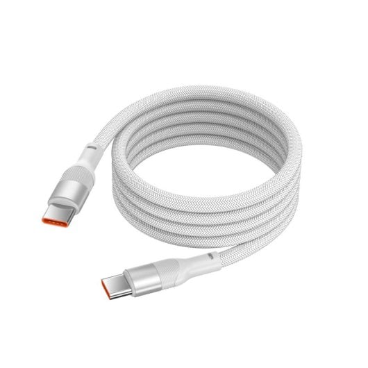 Cabo de carregamento e dados Ksix, 1 m, USB-C para USB-C, carregamento ultrarrápido de 60 W, sistema magnético, entrançado resistente, branco