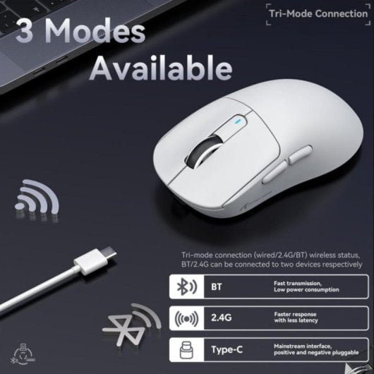 Ratón gaming X3 ultraligero 49 g sensor PixArt 3395 26000 DPI 200 h batería