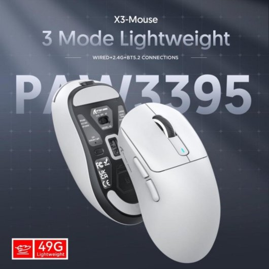 Ratón gaming X3 ultraligero 49 g sensor PixArt 3395 26000 DPI 200 h batería