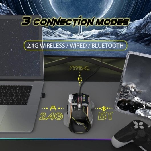 Ratón Gaming G6 10 Botones RGB 3 Modos Conexión Batería 500 mAh Silencioso