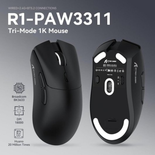 Ratón Gaming R1 Ultraligero 59 g Sensor PixArt 3311 18000 DPI 3 Modos Conexión