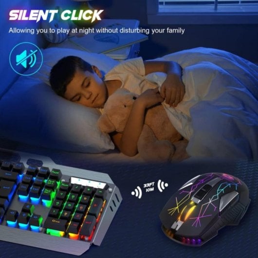 Ratón inalámbrico gaming RGB 2.4G, sensor óptico 2400 DPI, batería 600 mAh, 7 botones, cuerpo metálico