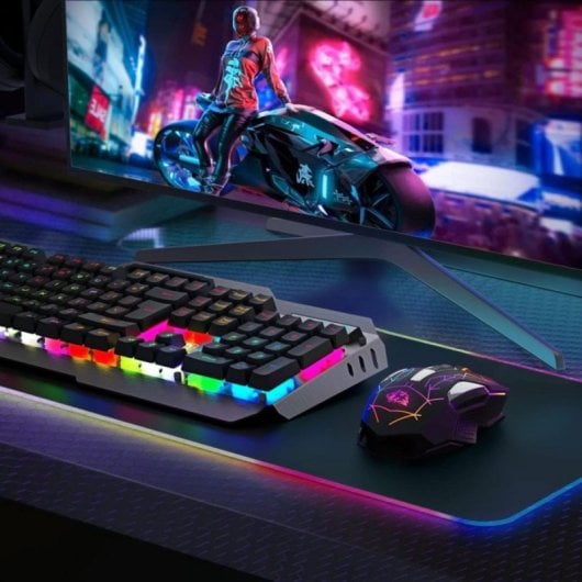 Ratón inalámbrico gaming RGB 2.4G, sensor óptico 2400 DPI, batería 600 mAh, 7 botones, cuerpo metálico