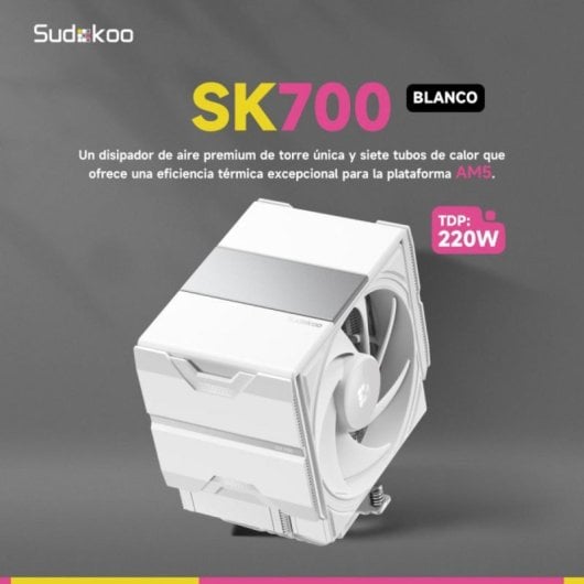 Refrigeracion Aire Sudokoo Socket AM5 SK700 220W Negra 7 Heatpipes FDB Ultra Silenciosa