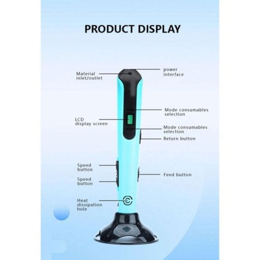 Arzopa 3DX5X10P Caneta 3D PLA/ABS com LCD, Kit 10 Cores, Temperatura e Velocidade Ajustáveis