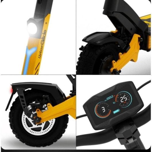 Monopattino elettrico UrbanGlide 1000GT 2000W Autonomia 100km Sospensioni doppie LED Nero Giallo