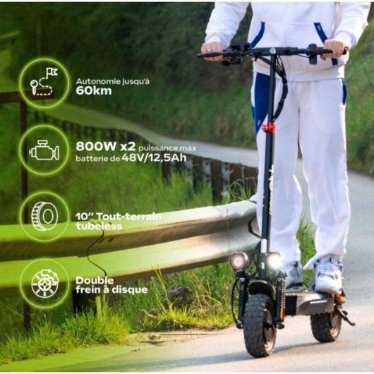 Monopattino elettrico UrbanGlide 1600W Autonomia 50km Sospensioni doppie Ruote 10" LED