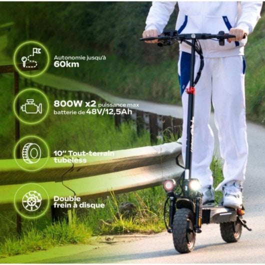 Trottinette électrique UrbanGlide 25 km/h 50 km d'autonomie 1600 W double moteur, suspensions, feux LED