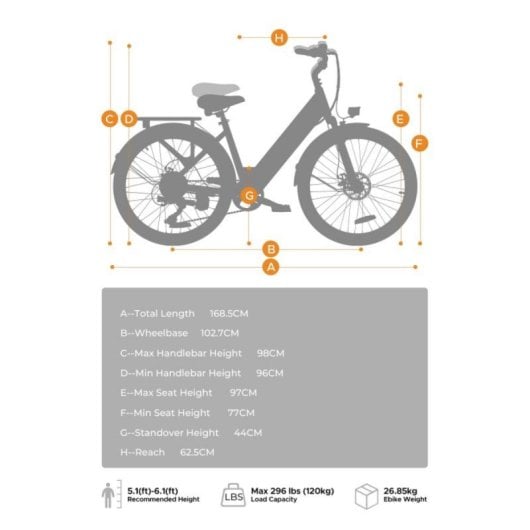 Bicicleta eléctrica HillMiles MileCity 250W 36V 13Ah 26x1,95" IP65 Par 42Nm
