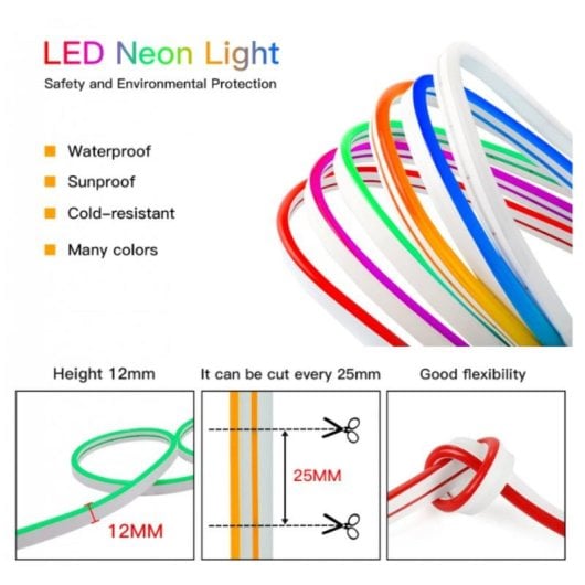Tira LED Neon Flex 6000K Blanca 5 m IP65 120 LEDs/m 12V DC Fuente 60W