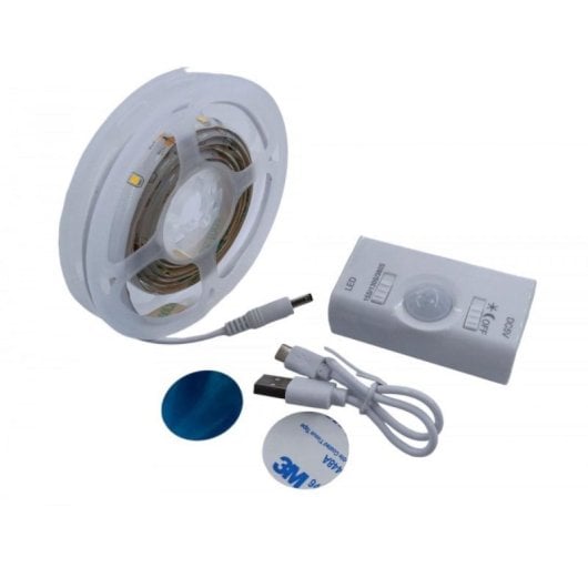 Tira LED con sensor de movimiento PIR, 1 m, 30 LED, luz fría 6000K, recargable USB