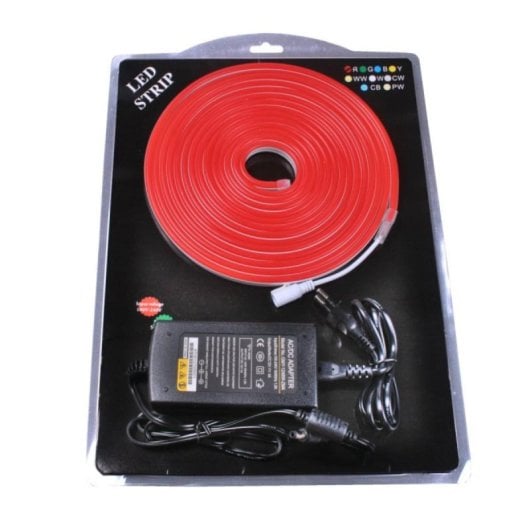 Kit de neon LED flexible rojo 5 m IP66 silicona PVC con transformador 12V plug and play